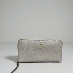 Kate Spade New York Zip Around Wallet Gray Pebbled Leather Large Continental